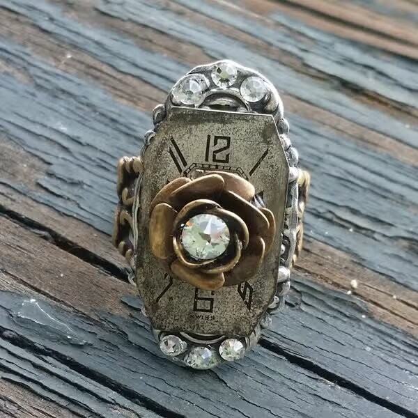 Time to Smell the Roses Ring ~ antique brass