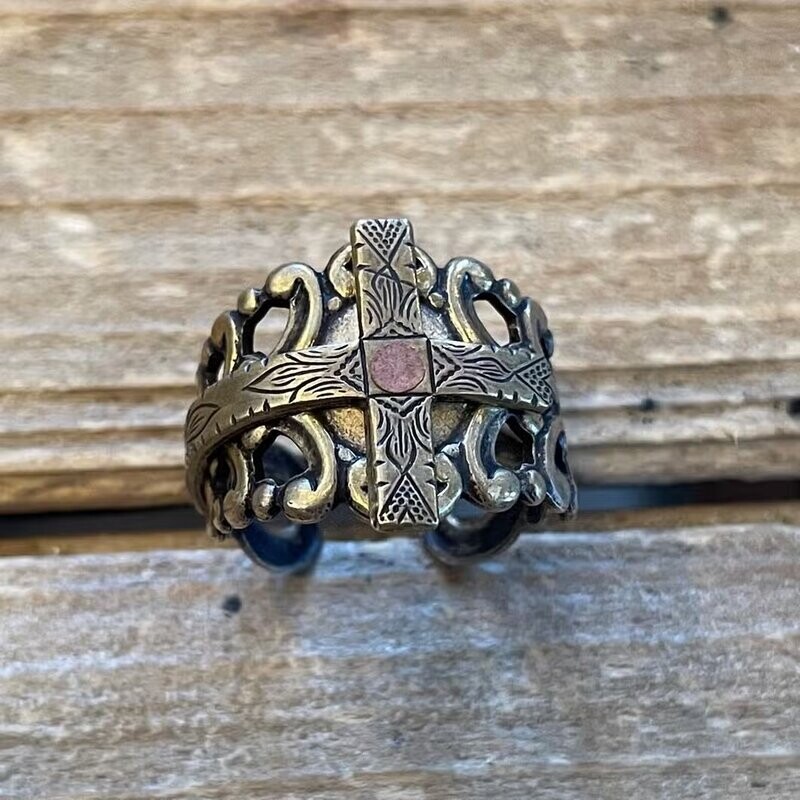 Curved Cross Ring ~ antique brass