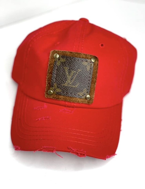 Upcycled Louis Vuitton Dat Hat ~ red ~ distressed