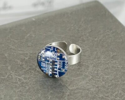 Circuit Board Adjustable Ring ~ Blue