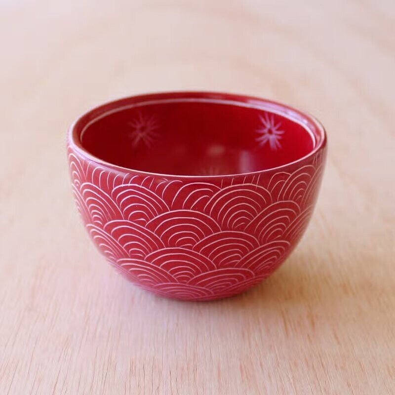 soap stone 2- pattern trinket bowl ~ Red