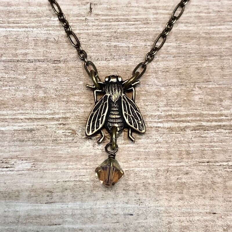 18&quot; Bee Necklace With Crystal Drop