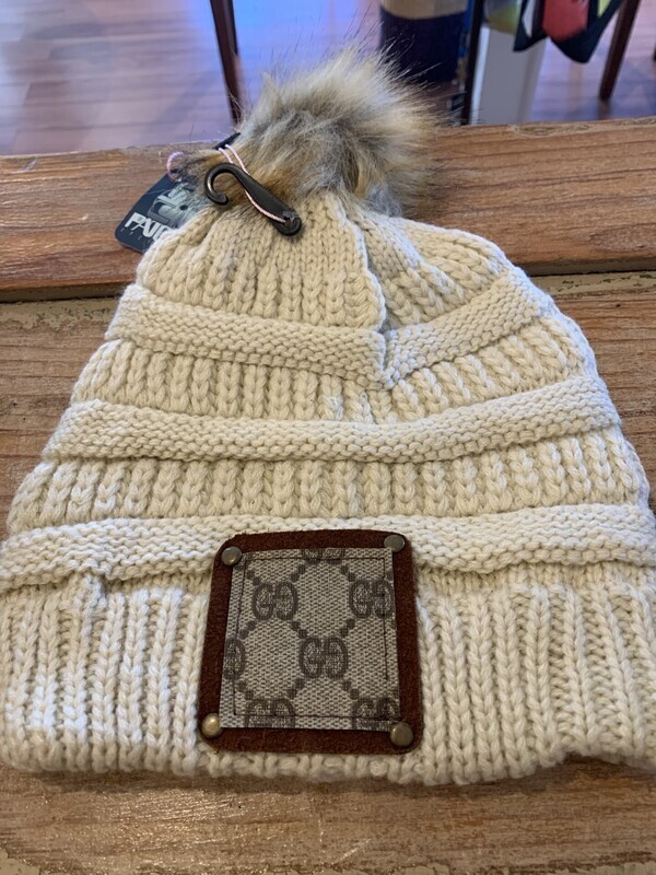 upcycled Guicci winter beanie ~ cream