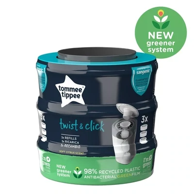 Tommee Tippee Sangenic  &quot;twist &amp; click&quot;  komplet  3 kazete