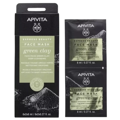 APIVITA Express beauty maska za lice s zelenom glinom za dubinsko čišćenje, 2x8 ml