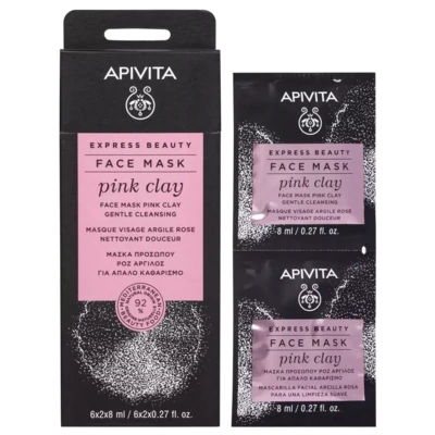 APIVITA Express beauty maska za lice s ružičastom glinom za nježno čišćenje, 2x8 ml