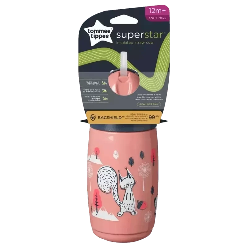 Tommee Tippee termo čaša sa silikonskom slamkom na izvlačenje, 266 ml, 12mj+
