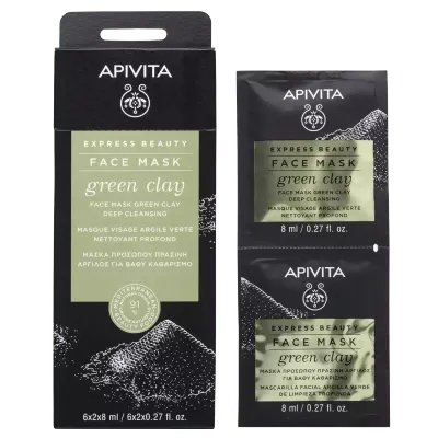 APIVITA Express beauty maska za lice s zelenom glinom za dubinsko čišćenje, 2x8 ml