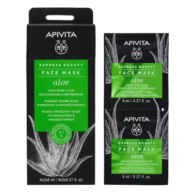 APIVITA Express beauty maska za lice s aloe verom za hidrataciju i osvježenje, 2x8 ml