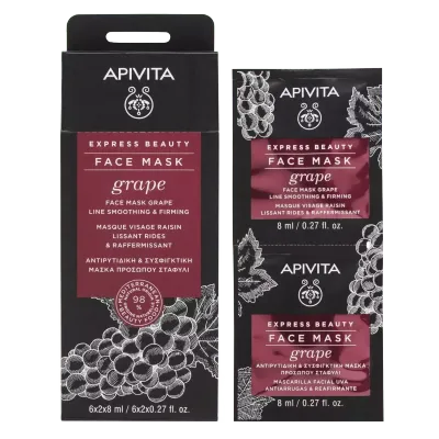 APIVITA Express beauty maska za lice s grožđem za zaglađivanje i učvršćivanje linija, 2x8 ml