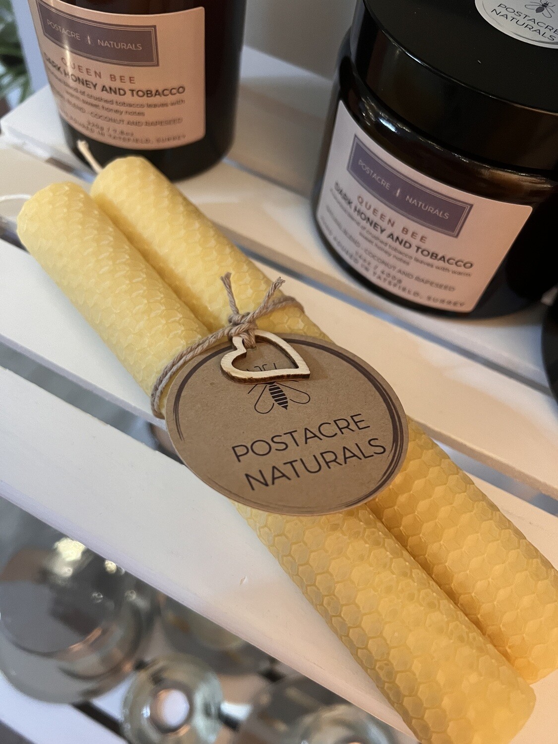 Natural Hand Rolled Beeswax Candles (Pair)