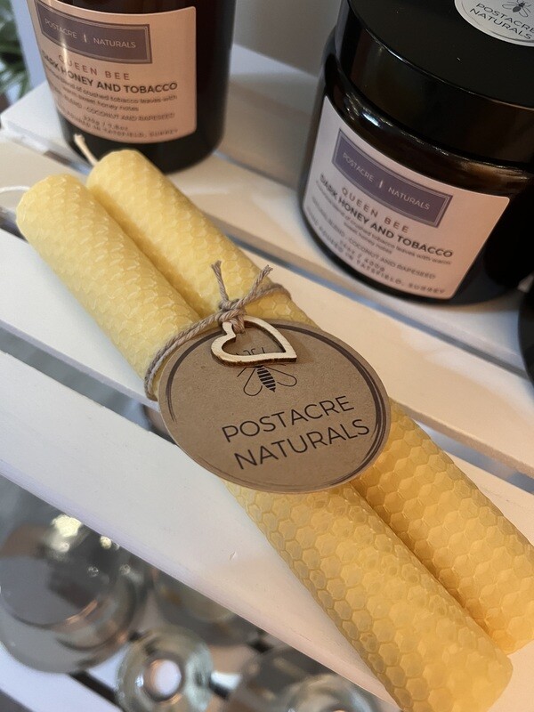 Natural Hand Rolled Beeswax Candles (Pair)