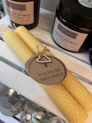 Natural Hand Rolled Beeswax Candles (Pair)