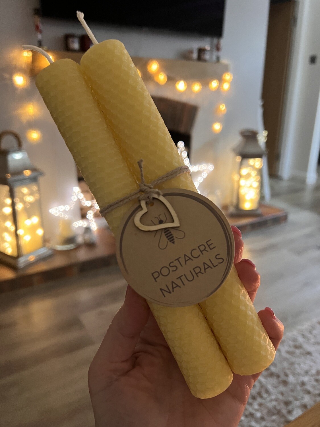 Natural Hand Rolled Beeswax Candles (Pair)