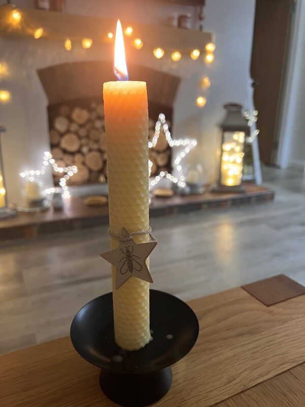 Natural Hand Rolled Beeswax Candles (Pair)