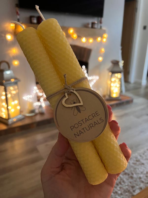 Natural Hand Rolled Beeswax Candles (Pair)