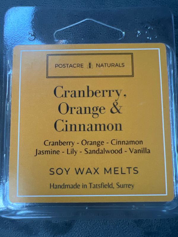 Cranberry, Orange &amp; Cinnamon Wax Melt (Soy) (V) 50g