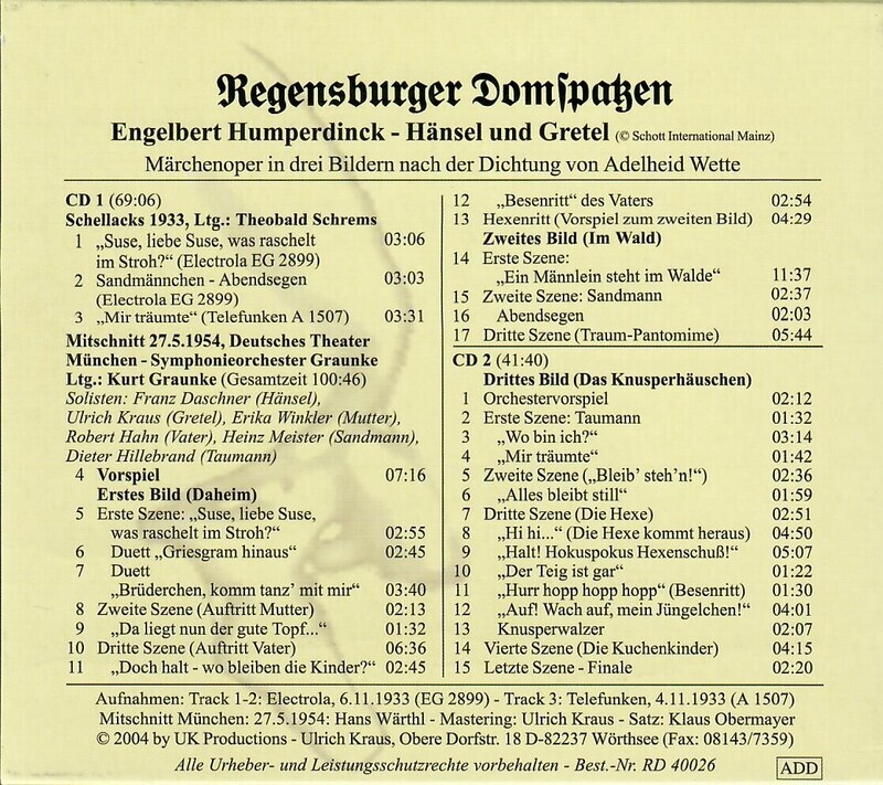 Tondokumente 6: Oper "Hänsel und Gretel" (Mitschnitt aus dem Deutschen Theater, 1954)