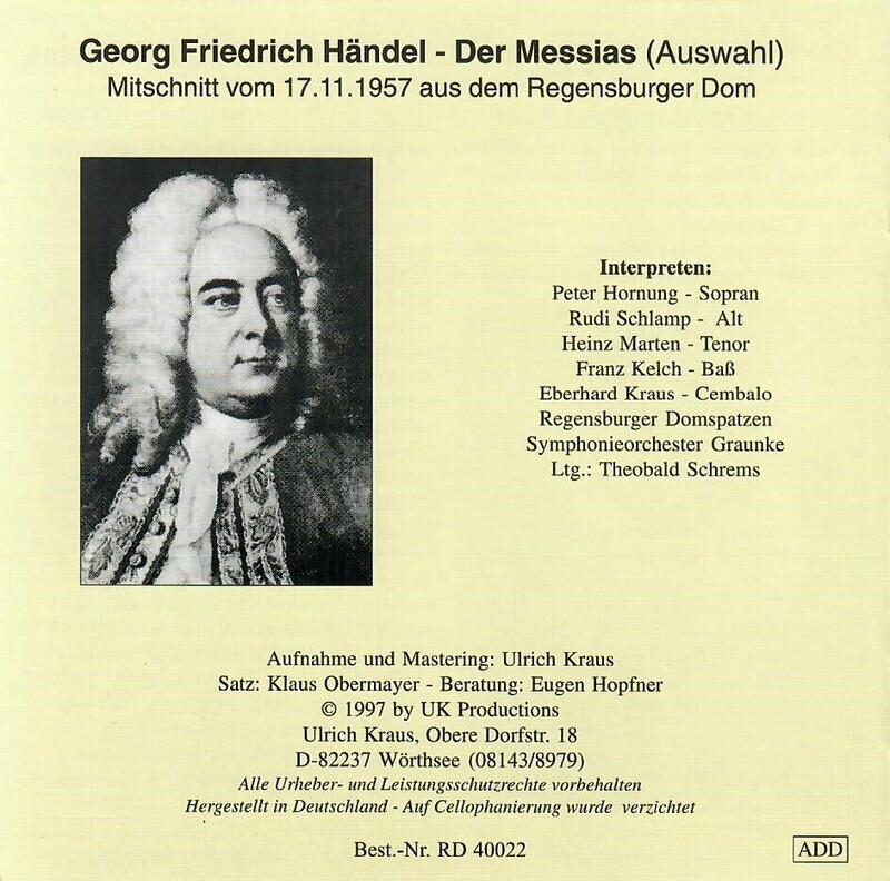 Tondokumente 2: Georg Friedrich Händel - Der Messias (Live-Mitschnitt aus dem Regensburger Dom, 1957)