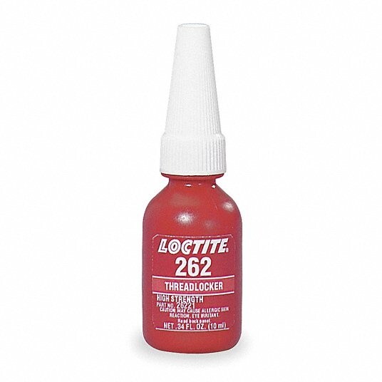 LOCTITE High-Strength Threadlocker: 262, Red, Oil Tolerant, 0.34 fl oz, Bottle, 1 EA