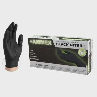 Ammex Corporation AMMEX Black Nitrile PF Exam Gloves, Large