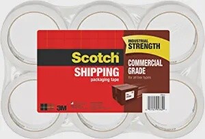 Scotch Commercial Grade Shipping Packaging Tape, 1.88 3&quot; Core, Clear, 6 Rolls (3750-6)&quot; x 54.6 yd