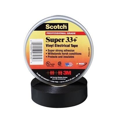 Scotch® Super 33+™ 054007-06133 Electrical Tape, 7 mil Thick, 3/4 in W, 52 ft L, Black, Resin/Rubber Adhesive