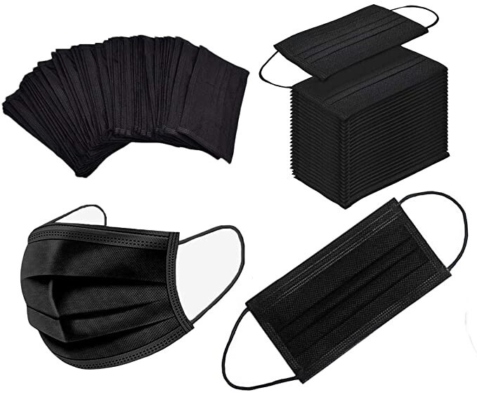 3 Ply Black Disposable Face Mask Filter Protection Face 25pk