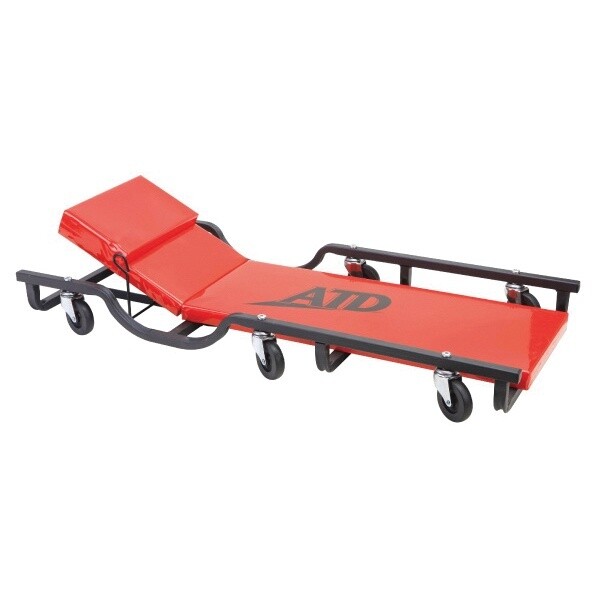 ATD ATD-81042 Drop Arm Creeper With Adjustable Head Rest, 40 in OAH, 16-3/4 in OAW, Vinyl Seat, Steel Frame, 6 -Caster