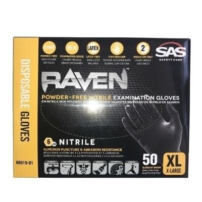 SAS Safety 66518 Raven 6 mil Black Nitrile Disposable Gloves (50 Gloves per Box)