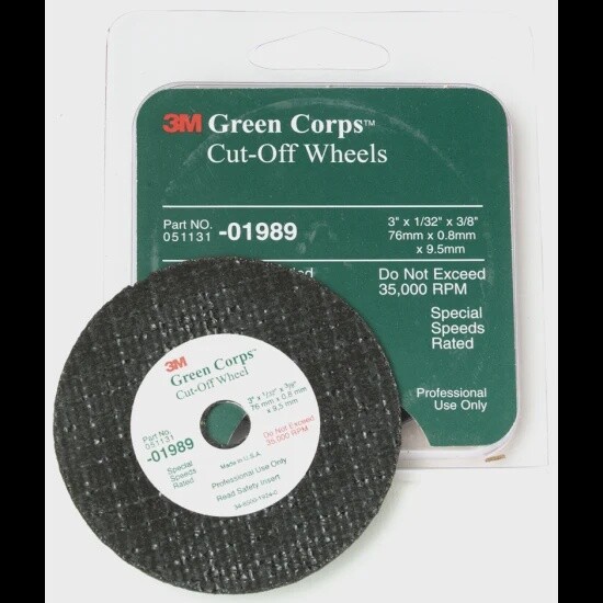 3M 1989 Green Corps Cut Off Wheel 3&quot; X 1/32&quot; X 3/8&quot;, 5 Pc In A Pack