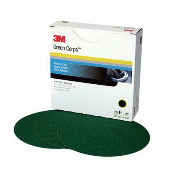 3M.1551 Green Corps™ Stikit™ 051131-01551 Abrasive Disc, 8 in Dia, 36 Grit, Coarse Grit, Aluminum Oxide Abrasive