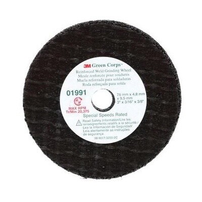 Green Corps™ 051131-01991 Reinforced Weld Grinding Wheel, 3 In Dia, 0.188 In Thick, 3/8 In Arbor