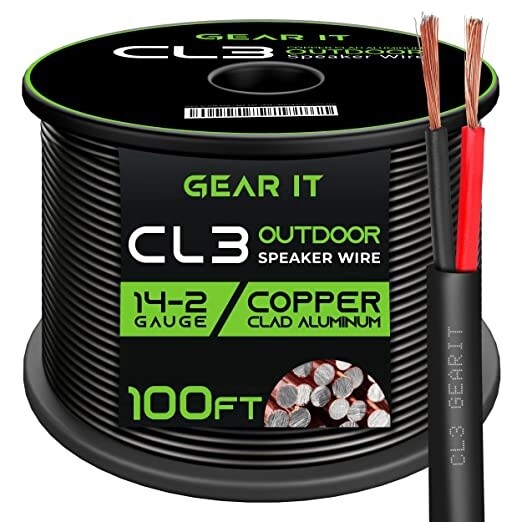 CL3-GearIT 14/2 Speaker Wire (100 Feet) 14 Gauge (Copper Clad Aluminum) - Outdoor Direct Burial in Ground/in Wall / CL3 CL2 Rated / 2 Conductors - CCA, Black 100ft