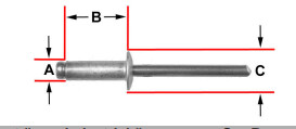10598PK- 3/16&quot; Diameter 1/2&quot;- 5/8&quot; G/R  	All Alum Lg Flange Pop Rivets