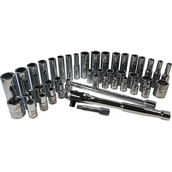ATD ATD-1200 Socket Set, 1/4 in Drive, System of Measurement: Imperial, Metric, 6 -Point, 44 -Piece