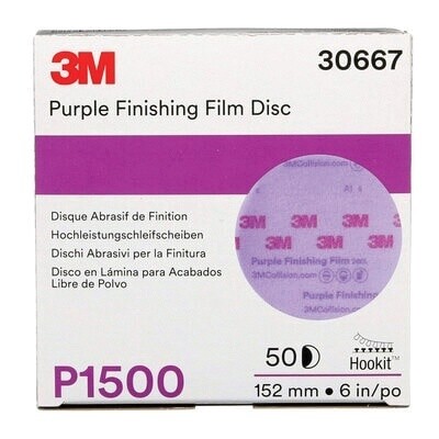 Hookit™ 051131-30667 Abrasive Disc, 6 in Dia, P1500 Grit, Fine Grit, Aluminum Oxide Abrasive, Polyester Film Backing