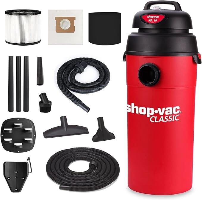 Shop-Vac 5 Gallon 5.5 Peak HP Wet/Dry Vacuum, Wall Mountable Compact Shop Vacuum with 18&#39; Extra Long Hose &amp; Attachments, Ideal for Jobsite, Garage, Car &amp; Workshop. 9522236