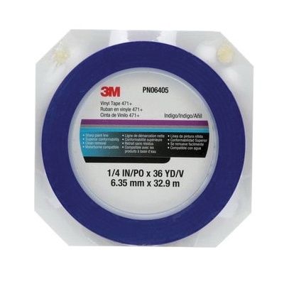 Vinyl Tape, 5.3 Mil Thick, 1/4 In W, 36 Yd L, Indigo, Rubber Adhesive, Vinyl Backing