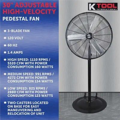 K Tool International 30&quot; Pedestal Industrial Fan