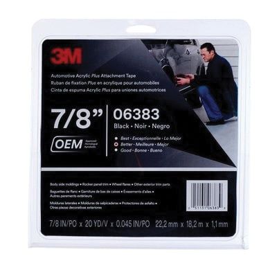 Automotive Attachment Tape, 0.045 In Thick, 7/8 In W, 20 Yd L, Black, Acrylic Adhesive