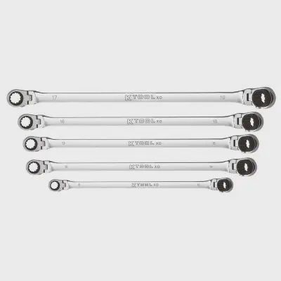 K Tool International 5pc Metric 120 Tooth Double Flex Ratcheting Wrench Set