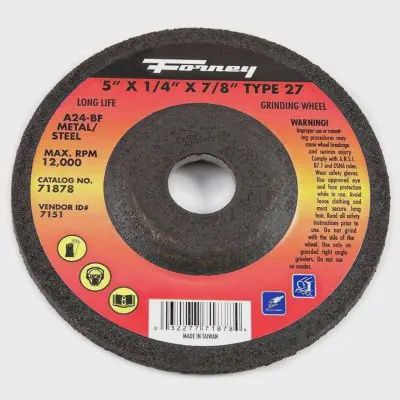 Forney Industries Grinding Wheel, Metal, Type 27, 5 in x 1/4 in x 7/8 in
