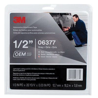 021200-06377 Automotive Attachment Tape, 0.03 In Thick, 1/2 In W, 20 Yd L, Gray, Acrylic Adhesive