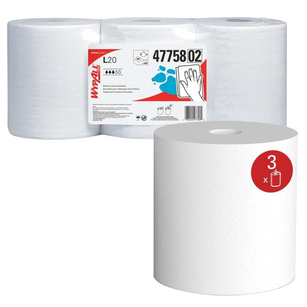 Wypall® L20 General Clean 47758 Medium Cleaning Cloth, 12.2 In W, 9.8 In L, 2 -Ply, 550, Center-Pull Roll