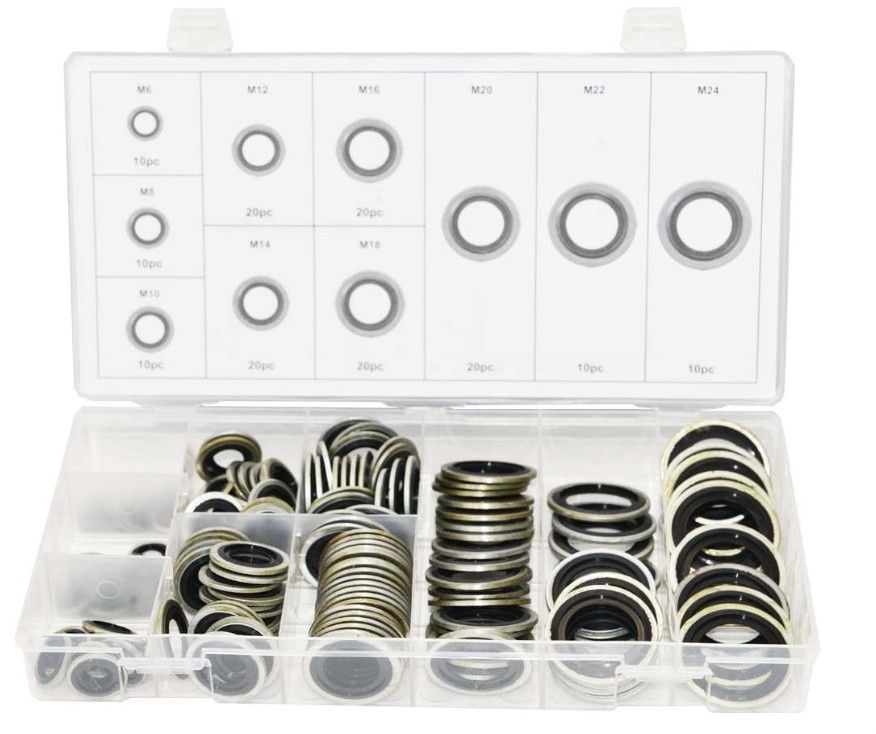 Swordfish 32241 Automotive Self-Centered Bonded Seal/Gasket Assortment, 150 Piece, [10 Sizes], M6~M24