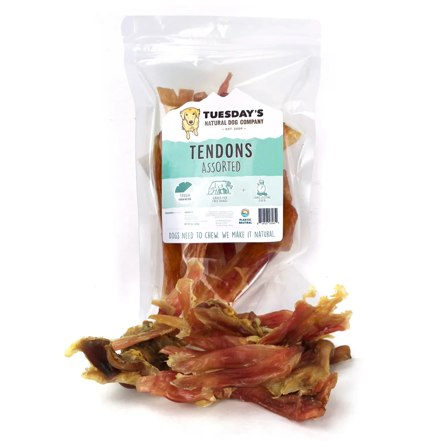 Tuesdays Natural Dog Assorted Beef Tendon 8oz Bag