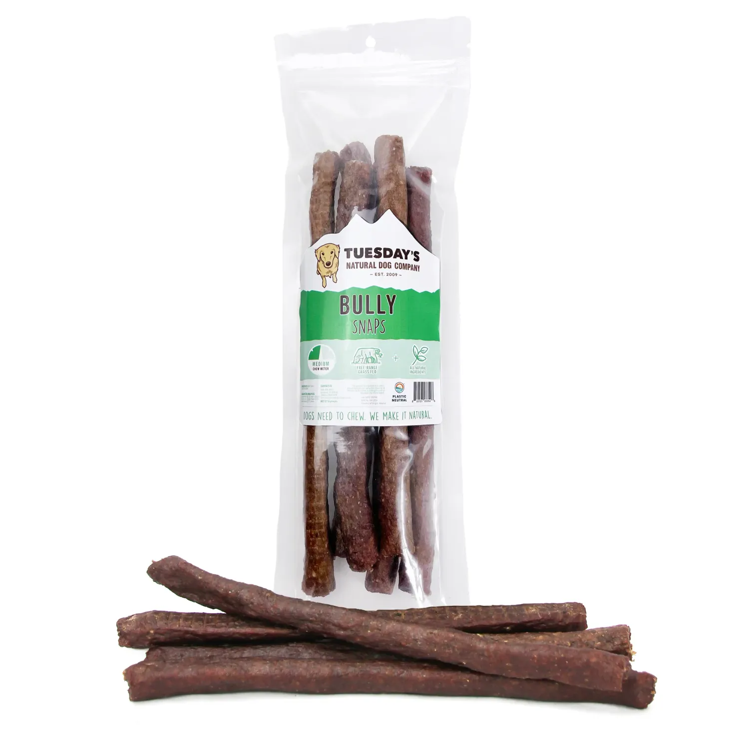 Tuesdays Natural Dog Bully Snaps 10" 6pk