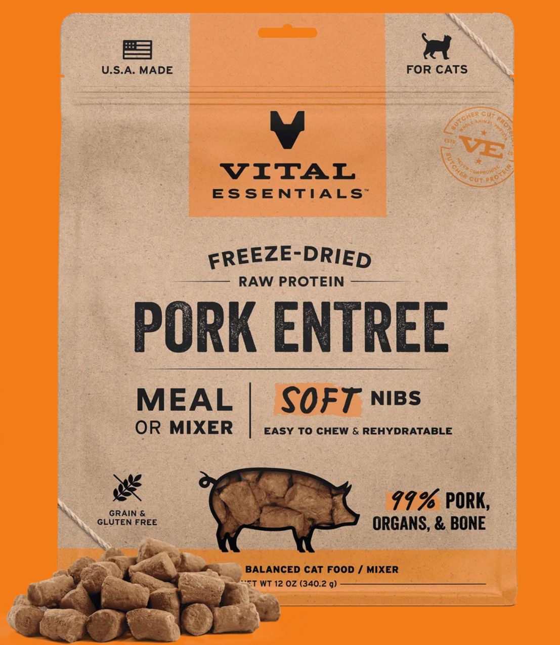 Vital Essentials  Cat FZD Soft Nibs Pork 12oz