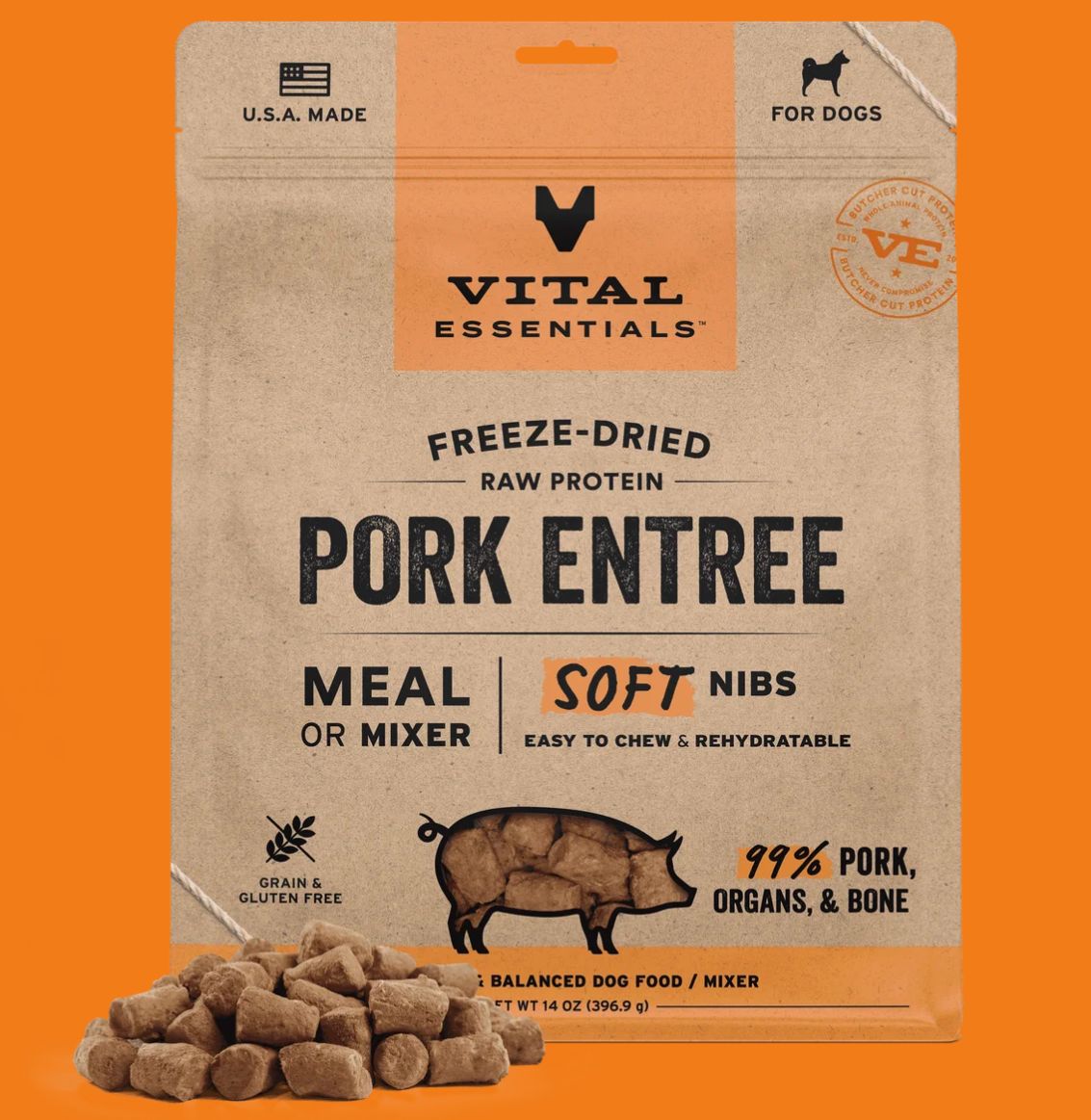 Vital Essentials D FZD Soft Nibs Pork 14oz